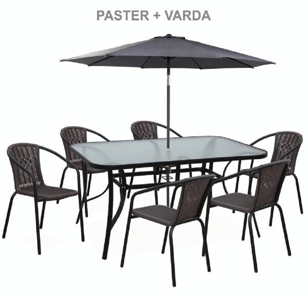 KONDELA Vrtna jedilna miza, kaljeno steklo/jeklo/črna, 150x90 cm, PASTER