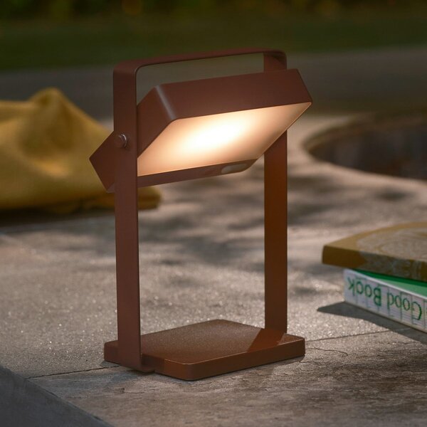 Nordlux LED-sončna namizna svetilka Saulio, rjava, IP44, aluminij, USB, akumulator, zatemnjen, Rjava / rjasta, Aluminij, Sodobni