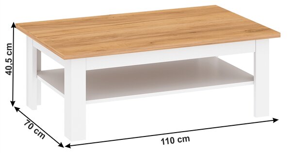 KONDELA Klubska mizica, bela alba/zlati craft hrast, LANZETTE T