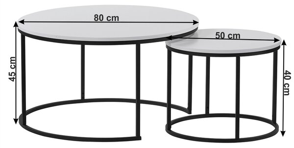 KONDELA Komplet dveh klubskih miz, bel/črn, IKLIN