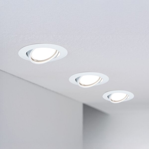 Paulmann LED vgradni reflektor Base Coin, bel, vklop/izklop, 3 kos, 3000 K, Bela, Dnevna soba / jedilnica, Aluminij, Sodobni, Vgreznjeni strop