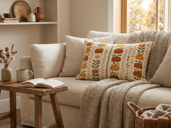 Flanelasta prevleka za blazino PUMPKIN LINES 50x70 cm, barvita