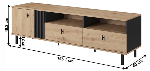 KONDELA TV mizica 165 cm, hrast artisan/črn antracit, MEDIS B