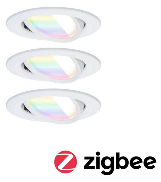 Paulmann LED vgradni reflektor Nova Coin Smart, bel, RGBW, komplet 3 kosov, 8,4, zatemnjen, Bela, Dnevna soba / jedilnica, Aluminij, Sodobni, Vgreznjeni strop