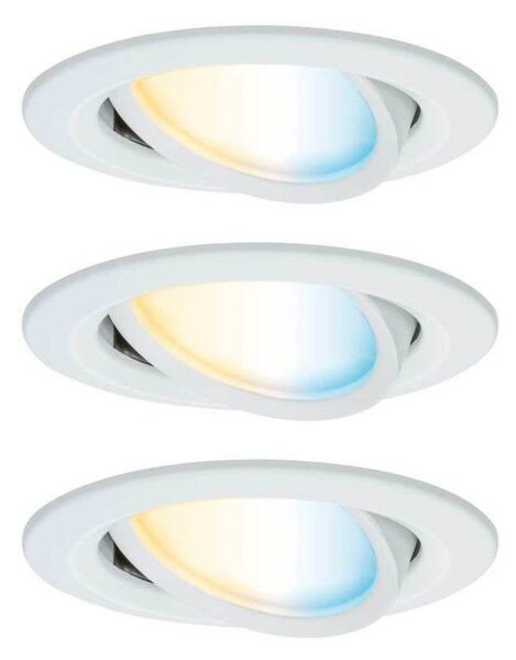 Paulmann LED vgradni reflektor Nova Coin Smart, bel, CCT, komplet 3 kosov, 8,4, zatemnjen, Bela, Dnevna soba / jedilnica, Aluminij, Sodobni, Vgreznjeni strop