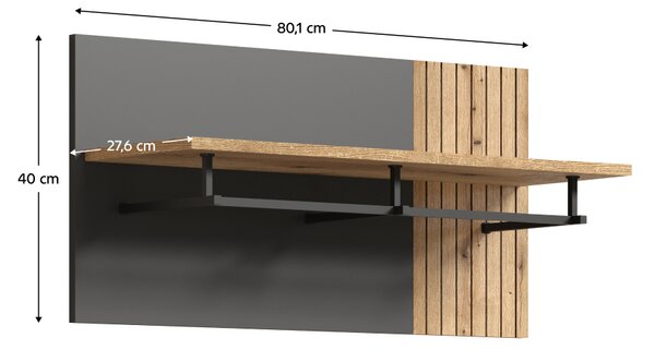 KONDELA Stenski obešalnik 80, grafit/hrast evoke, ESENA