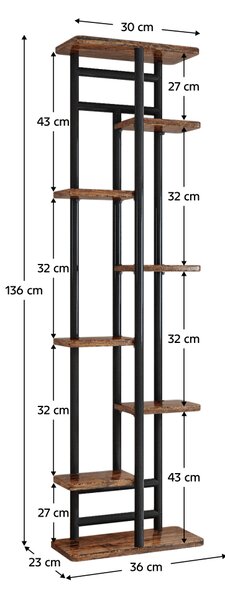 KONDELA Kovinsko stojalo za rože, črna/rustikalni les, LEDOR TIP 4