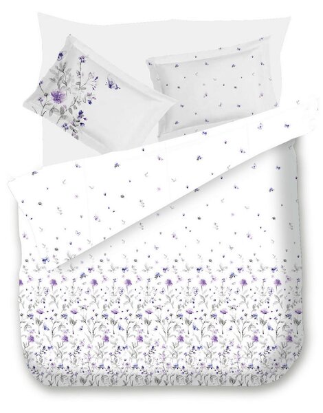 POSTELJNINA FLORA LILA 140/200 cm saten siva, bela, vijolična