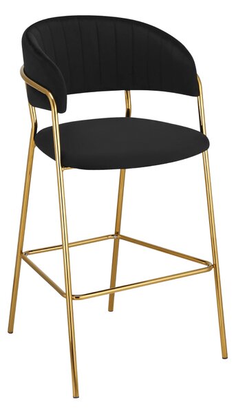 KONDELA Dizajnerski barski stol, črna tkanina Velvet/gold krom zlata, DASMIN TYP 2