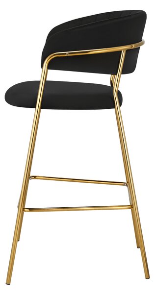 KONDELA Dizajnerski barski stol, črna tkanina Velvet/gold krom zlata, DASMIN TYP 2