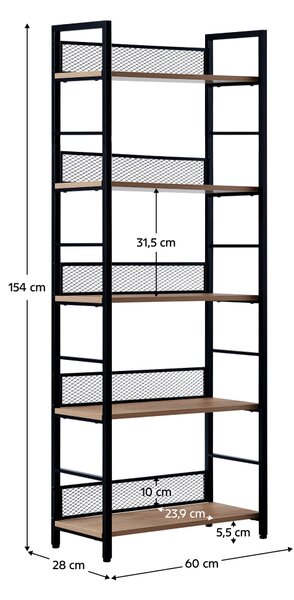 KONDELA Regal, črn/hrastov, KELER TIP 2