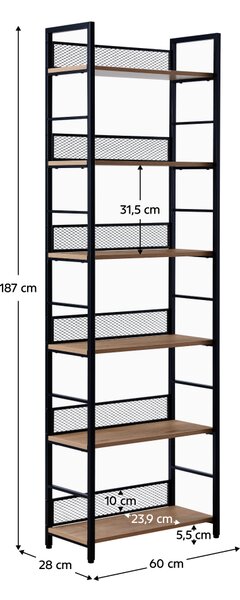 KONDELA Regal, črn/hrastov, KELER TIP 3
