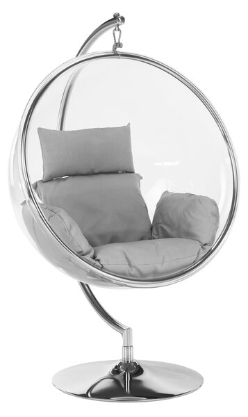 KONDELA Viseči stol s stojalom, prozorna/srebrna/siva, BUBBLE NEW TIP 3