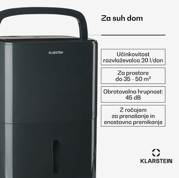 Klarstein DryFy20 Razvlaževalnik zraka 400W 20 l/d 230 m³/h 35-50m² DrySelect 45dB Siv