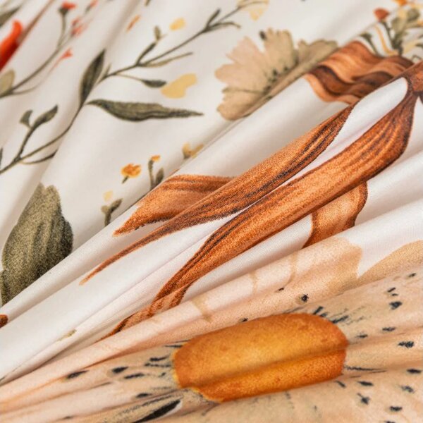 Set krep posteljnine FLORAL RIBBON POLY pisano + Jersey rjuha 180 x 200 cm svetlo bež, zakonska postelja