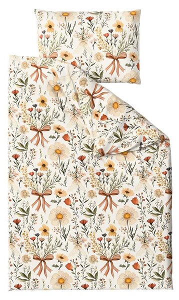 Set krep posteljnine FLORAL RIBBON POLY pisano + Jersey rjuha 180 x 200 cm svetlo bež, zakonska postelja