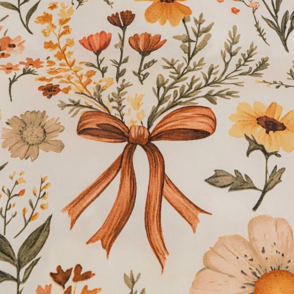 Set krep posteljnine FLORAL RIBBON POLY pisano + Jersey rjuha 180 x 200 cm svetlo bež, zakonska postelja