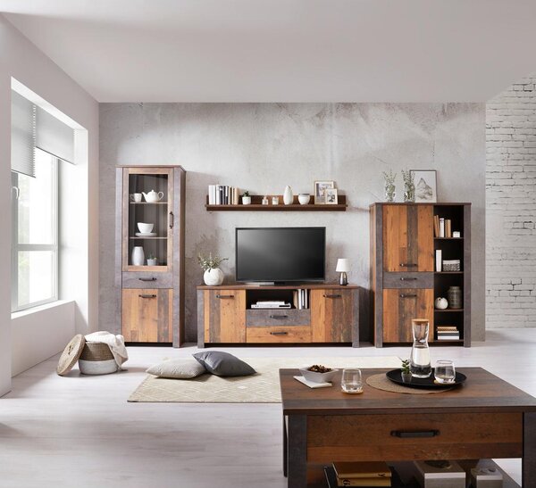 Modern Living Vitrina Ontario, Barva Hrasta, Temno Siva