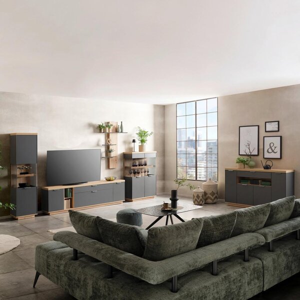 Modern Living Stenska Polica Jake, Antracit, Barva Hrasta
