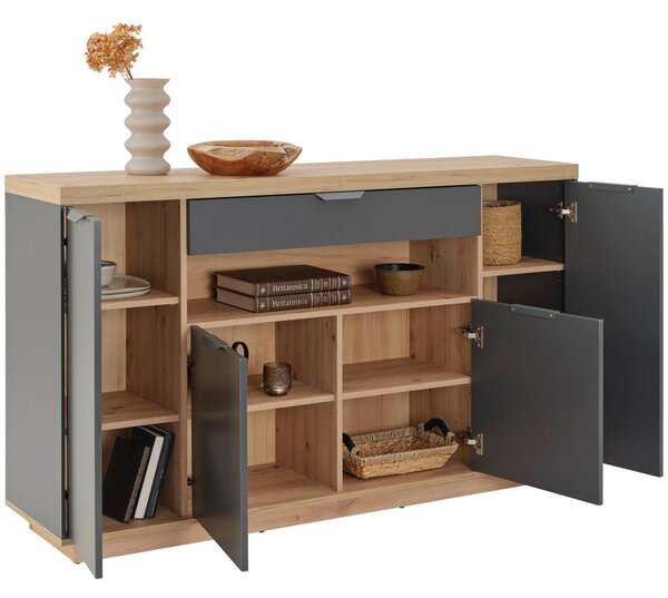 Modern Living Široka Komoda Jake, Antracit, Barva Hrasta