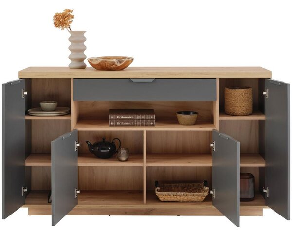 Modern Living Široka Komoda Jake, Antracit, Barva Hrasta