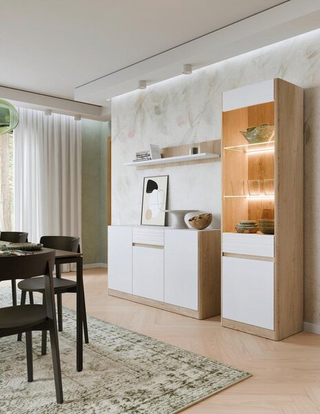 Modern Living Vitrina Calima, Bela, Barva Hrasta