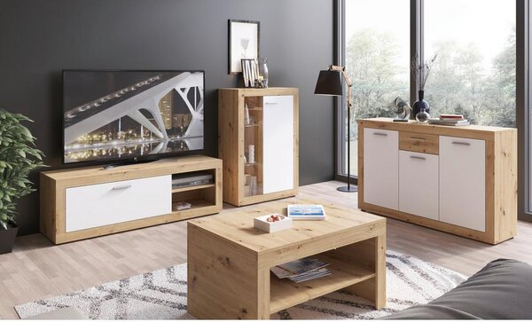 Modern Living Široka Komoda Brilon, Bela, Barva Hrasta