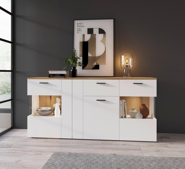 Modern Living Široka Komoda Dalano, Bela, Barva Hrasta