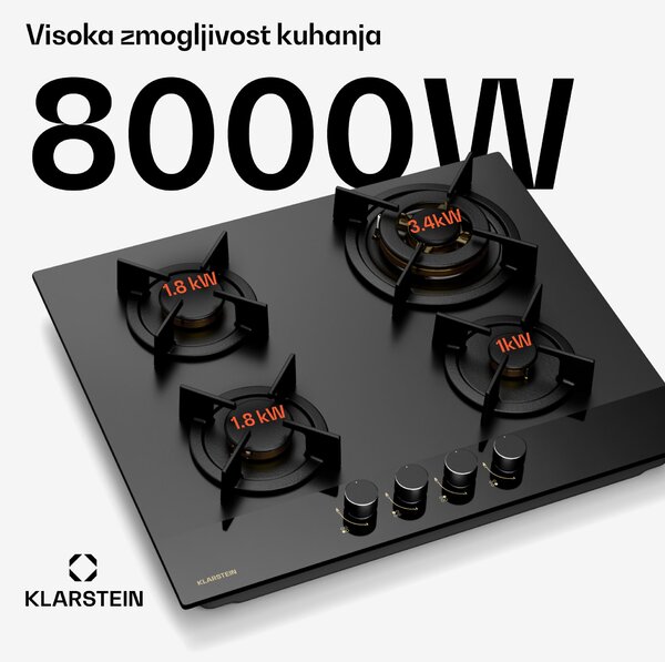 Klarstein Goldflame Nano plinska kuhalna plošča, 4 medeninasti gorilniki, Nano premaz, LPG/zemeljski plin