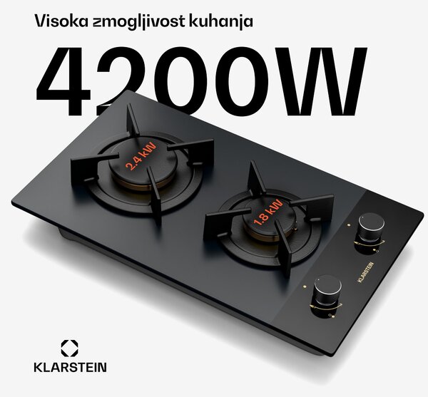 Klarstein Goldflame Nano plinska kuhalna plošča, 2 medeninasta gorilnika, Nano premaz, LPG/zemeljski plin