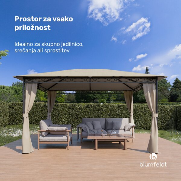 Blumfeldt Gazebo Mondo 3x4 s kovinskim okvirjem in 4 stranskimi stenami