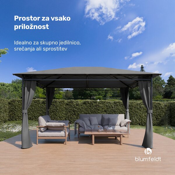 Blumfeldt Gazebo Mondo 3x4 s kovinskim okvirjem in 4 stranskimi stenami