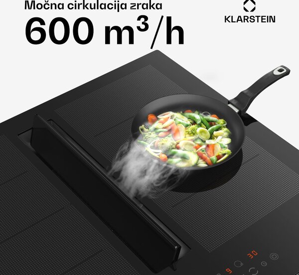 Klarstein Chef-Fusion Down Air System indukcijska kuhalna plošča + napa 60 cm 598 m³/h EEC A