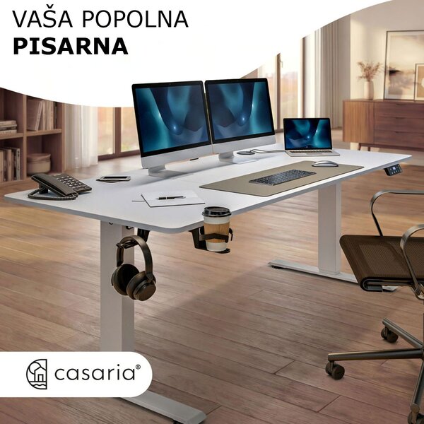 Višinsko nastavljiva pisarniška miza FLEXI, 140x70x72–117cm, bela Casaria