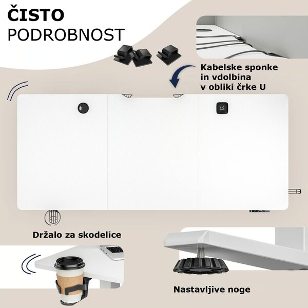 Višinsko nastavljiva pisarniška miza FLEXI, 140x70x72–117cm, bela Casaria