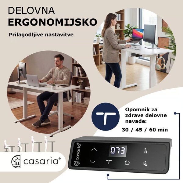 Višinsko nastavljiva pisarniška miza FLEXI, 140x70x72–117cm, bela Casaria
