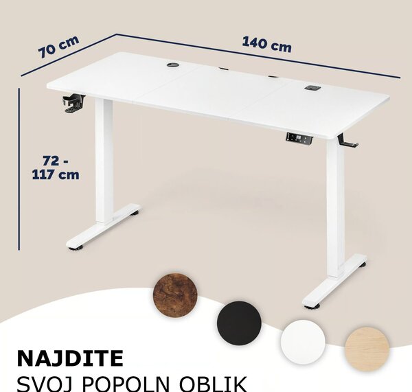 Višinsko nastavljiva pisarniška miza FLEXI, 140x70x72–117cm, bela Casaria