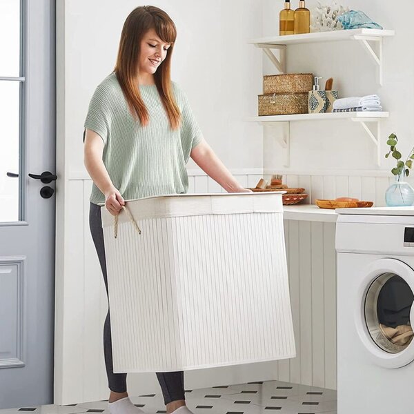 Bambusova košara za perilo DORA, 150 l, bela SongmicsHome