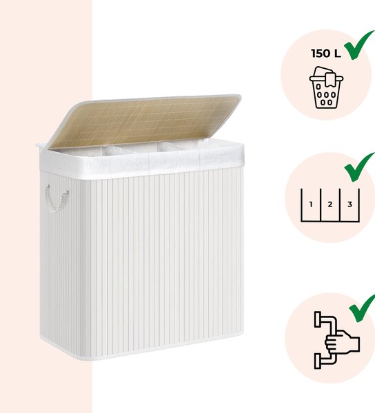 Bambusova košara za perilo DORA, 150 l, bela SongmicsHome