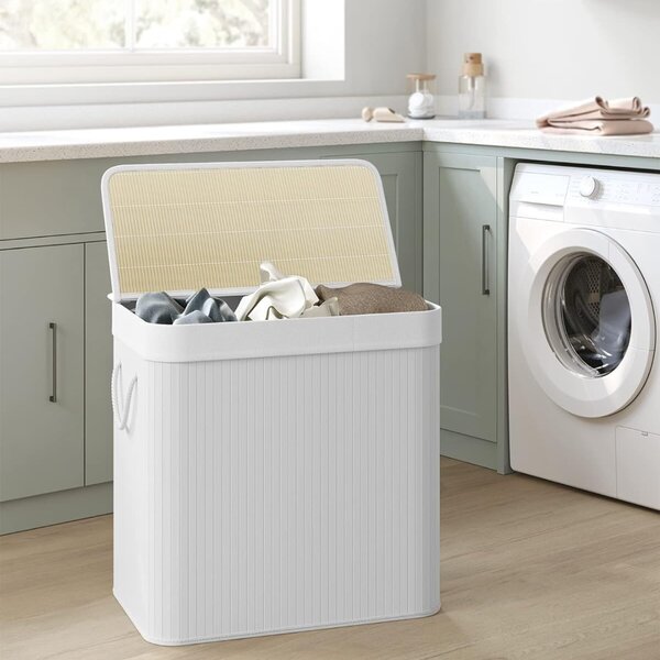 Bambusova košara za perilo DORA, 150 l, bela SongmicsHome