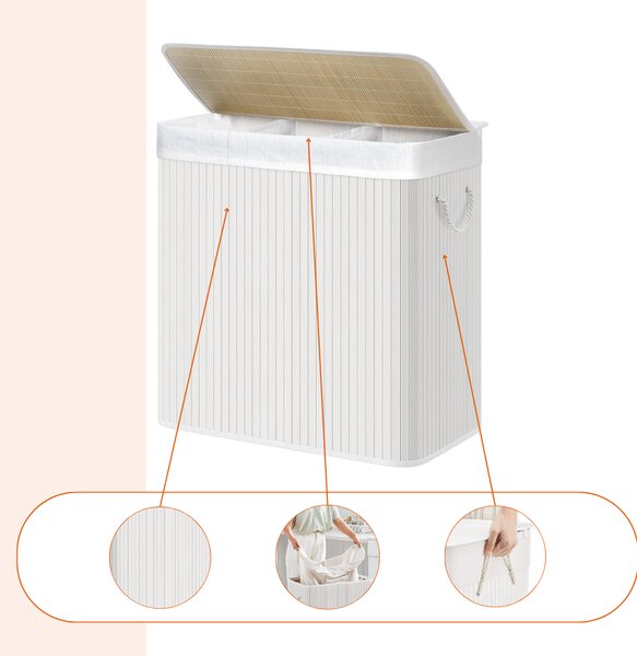 Bambusova košara za perilo DORA, 150 l, bela SongmicsHome
