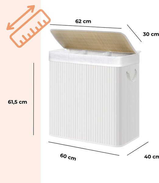 Bambusova košara za perilo DORA, 150 l, bela SongmicsHome