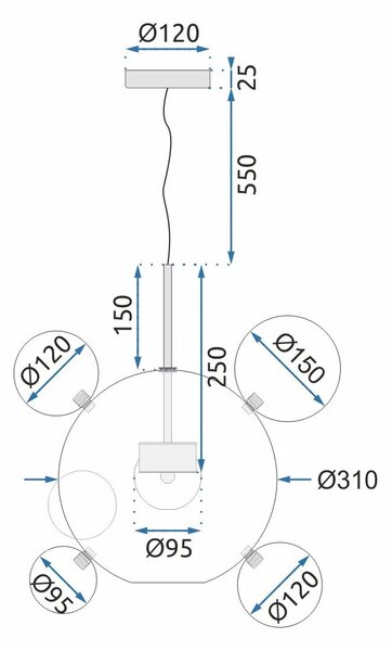 Steklene krogle obesek stropna svetilka APP650-CP