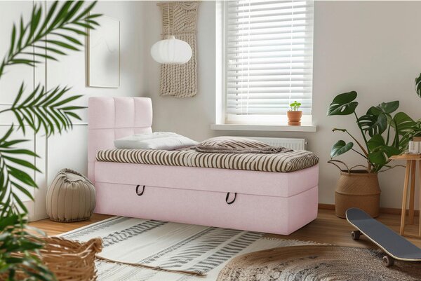 POSTELJA Z VZMETNICO 90 cm x 200 cm , les, tekstil, leseni material svetlo roza