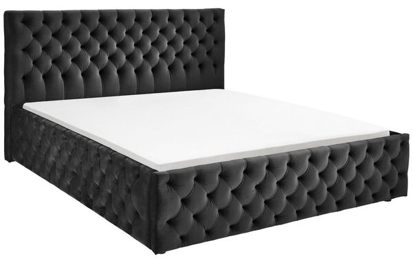 OBLAZINJENA POSTELJA 200 cm x 180 cm , tekstil črna
