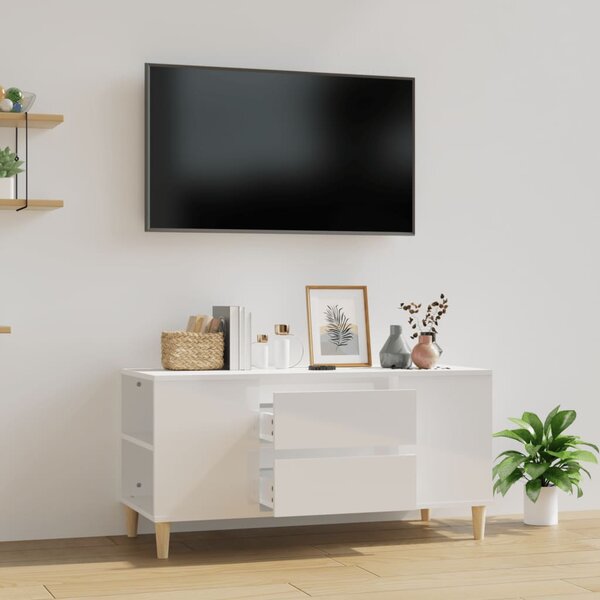 VidaXL TV omarica visok sijaj bela 102x44,5x50 cm inženirski les