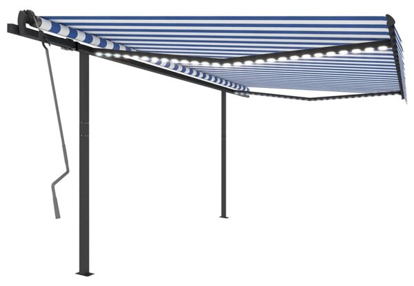 VidaXL Ročno zložljiva tenda z LED lučkami 4x3,5 m modra in bela