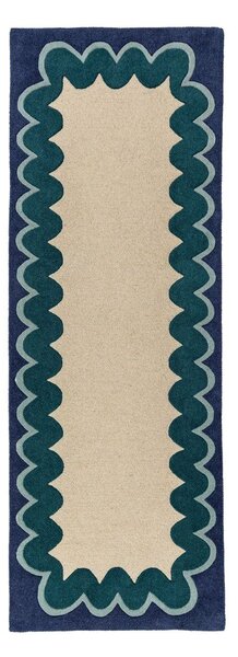 Ročno tkan volnen tekač v naravni barvi/zelenomoder 80x230 cm Wiggle Wool – Flair Rugs