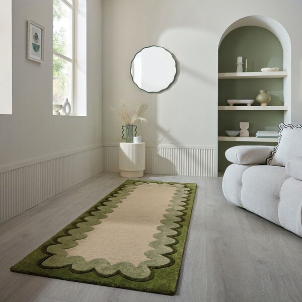 Zelen/v naravni barvi ročno tkan volnen tekač 80x230 cm Wiggle Wool – Flair Rugs