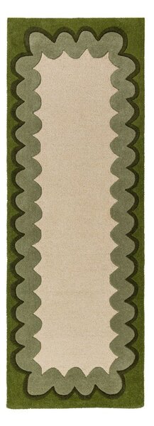Zelen/v naravni barvi ročno tkan volnen tekač 80x230 cm Wiggle Wool – Flair Rugs